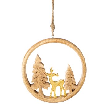 Holz Ring Hänger m.Winterlandschaft Motiv, 20x20x2,5cm, gold