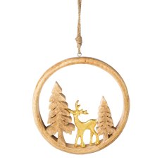 Wooden ring hanger with winter landscape motif, 20x20x2,5cm, gold