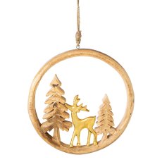 Wooden ring hanger with winter landscape motif, 25x25x2,5cm, gold