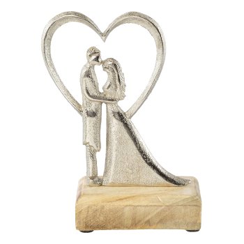 Aluminum lovers on wooden base, 18x14x5cm, silver
