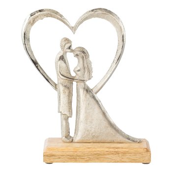 Aluminum lovers on wooden base, 23x18x5cm, silver