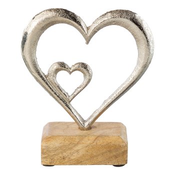 Aluminium heart duo on base, 12x5x14cm, silver