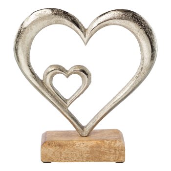 Aluminium Herz Duo auf Fuss, 17x5x18cm, silber