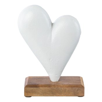 Aluminium heart on base, 15x10x5cm, white