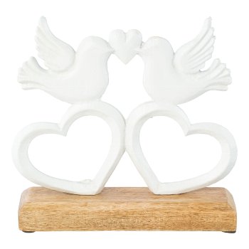 Aluminium Vogelpaar auf Herz auf Fuss, 18x18x5cm, weiß