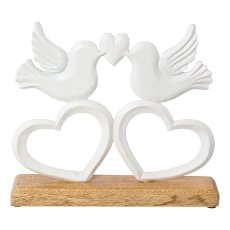 Aluminium Vogelpaar auf Herz auf Fuss, 26x3x5cm, weiß