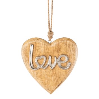 Mango Holz Herz Hänger LOVE, 15x15x2cm, natur
