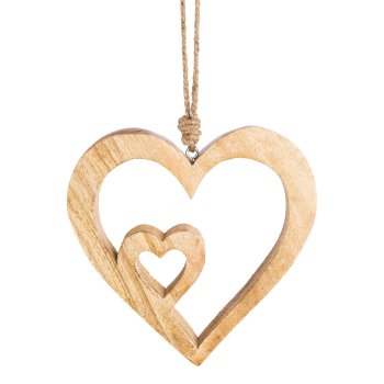 Mango Holz Herz Duo Hänger, 17x17x2,5cm, natur
