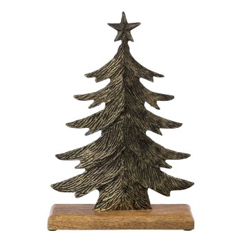 Aluminum tree w.structure on wooden base ESBJERG, 27x15x5cm, black gold
