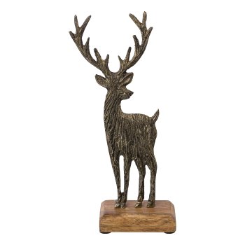 Aluminium Hirsch m.Struktur auf Holzbase ESBJERG, 22x9x5cm, schwarzgold