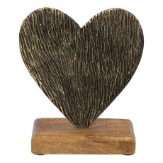Aluminium Herz m.Struktur auf Holzbase ESBJERG, 11x10x5cm, schwarzgold