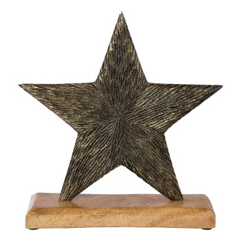 Aluminium Stern m.Struktur auf Holzbase ESBJERG, 20x20x5cm, schwarzgold
