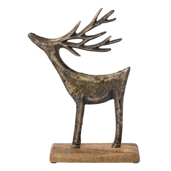 Aluminium Hirsch auf Holzbase, 22x15x5cm, schwarzgold