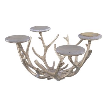 Aluminium 4er Kerzenhalter ANTLER, Geweih Schale, 50x50x30cm, silber