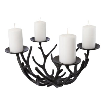 Aluminum 4 candle holder ANTLER, antler bowl, 50x50x30cm, black
