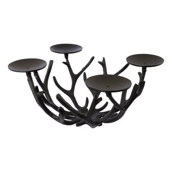 Aluminum 4 candle holder ANTLER, antler bowl, 50x50x30cm, black