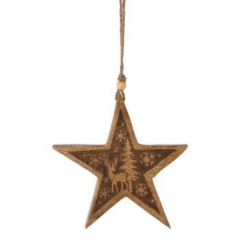 Wooden star pendant with winter landscape motif AARAU, 15x15x1,5cm, natural