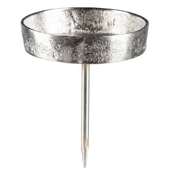 Aluminium candle holder with pin, 7.5x7.5x9cm, silver