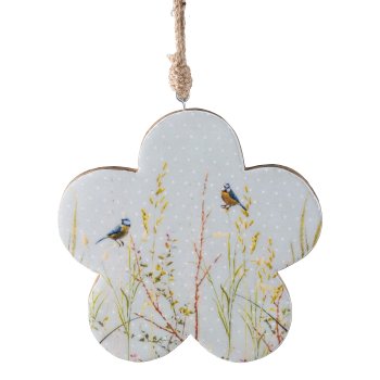 Mango Wood Flower Hanger with Sticker, 15x15x1,5cm, Cloud Blue
