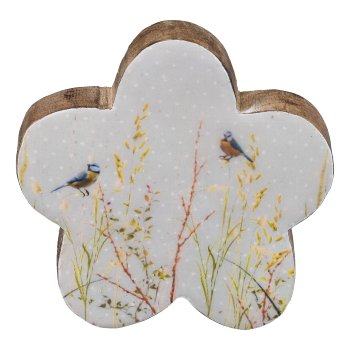 Mango Holz Blüte mit Sticker, 10x10x2,5cm, Wolkenblau