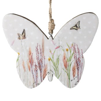 Mango Wood Butterfly Hanger with Sticker, 19x1,5x15,5cm, Pastel Pink