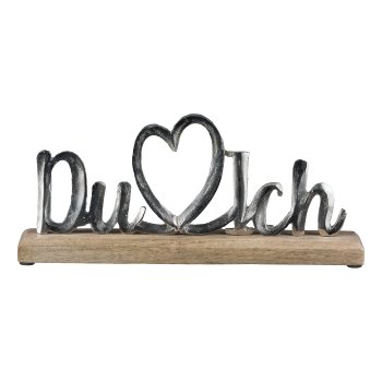 Aluminium Schriftzug "Du und Ich" auf Holzfuß, 35,5x18x5cm, Silber