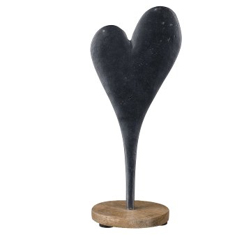 Aluminium Herz auf Holzfuß, 21x9x7,5cm, Schwarz