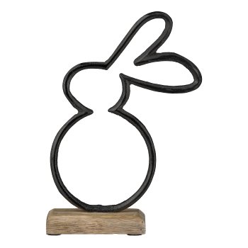 Aluminium Hase auf Holzfuß, 27x18x5cm, Schwarz