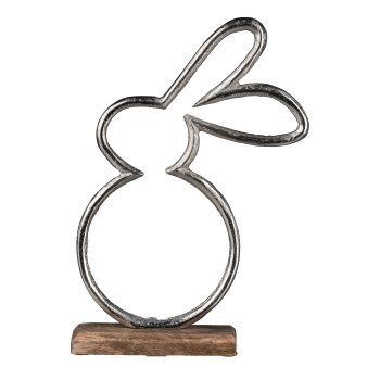 Aluminium Hase auf Holzfuß, 27x18x5cm, Silber