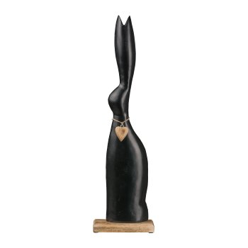 Aluminium Hase mit Herz auf Holzfuß, 63x15x10cm, Schwarz