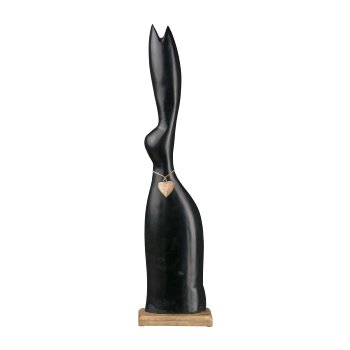 Aluminium Hase mit Herz auf Holzfuß, 71x17,5x10cm, Schwarz