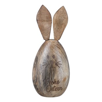 Holz Hase Eiform mit Laserdesign Frohe Ostern, 18x8x8cm, Natur