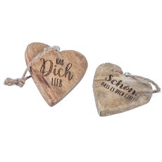 Wooden heart pendant "For you" in glass/48pcs, 2 assorted, 21x16x5cm, silver