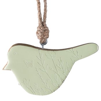 Mango Wooden Bird Hanger Enamel Finish Laser Design, 10x6,5x2cm, Light Green