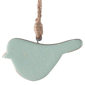 Mango Wooden Bird Hanger Enamel Finish Laser Design, 10x6,5x2cm, Cloud Blue