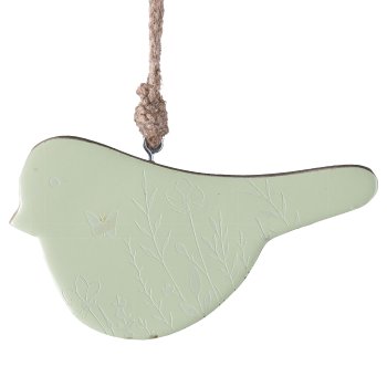 Mango Wooden Bird Hanger Enamel Finish Laser Design, 14,5x10x2cm, Light Green