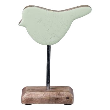 Mango Wooden Bird on Wood Base Enamel Finish, 14,5x11x5cm, Light Green
