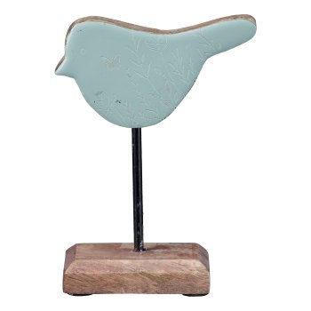 Mango Wooden Bird on Wood Base Enamel Finish, 14,5x11x5cm, Cloud Blue