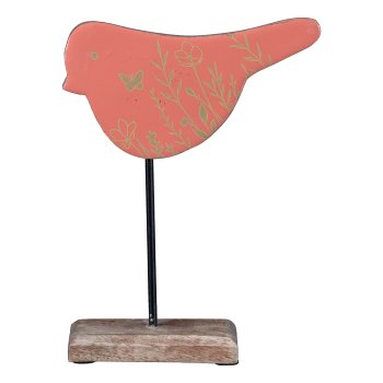 Mango Wooden Bird on Wooden Base Enamel Finish, 20x14,5x5cm, Salmon