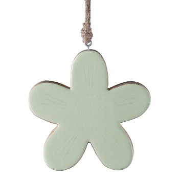 Mango Wood Flower Hanger Enamel Finish Laser Design, 14x14x2cm, Light Green