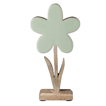 Mango Wood Flower Enamel Finish Laser Design, 22x11x5cm, Light Green