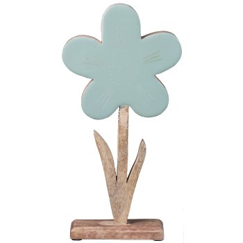 Mango Wood Flower Enamel Finish Laser Design, 32x16x5cm, Cloud Blue