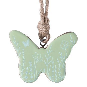 Mango wood butterfly pendant enamel finish, 9x7x2cm, light green