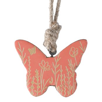 Mango Holz Schmetterlinghänger Enamelfinish, 9x7x2cm, Lachs