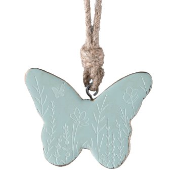 Mango Holz Schmetterlinghänger Enamelfinish, 9x7x2cm, Wolkenblau