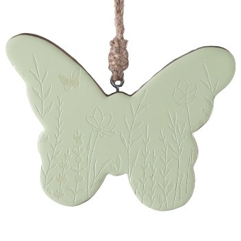 Mango wood butterfly pendant enamel finish, 15x11x2cm, light green