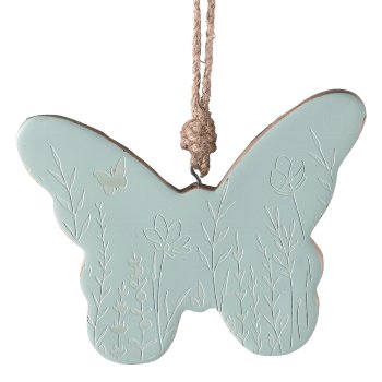 Mango Wood Butterfly Hanger Enamel Finish, 15x11x2cm, Cloud Blue