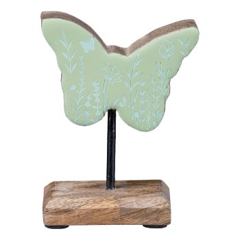 Mango wood butterfly on wooden base enamel finish, 15x9x5cm, light green