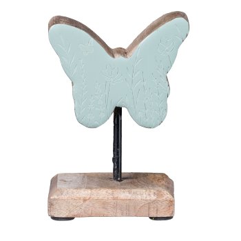 Mango Wood Butterfly on Wood Base Enamel Finish, 15x9x5cm, Cloud Blue