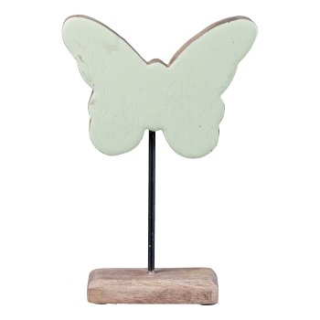 Mango wood butterfly on wooden base enamel finish, 22x15x5cm, light green